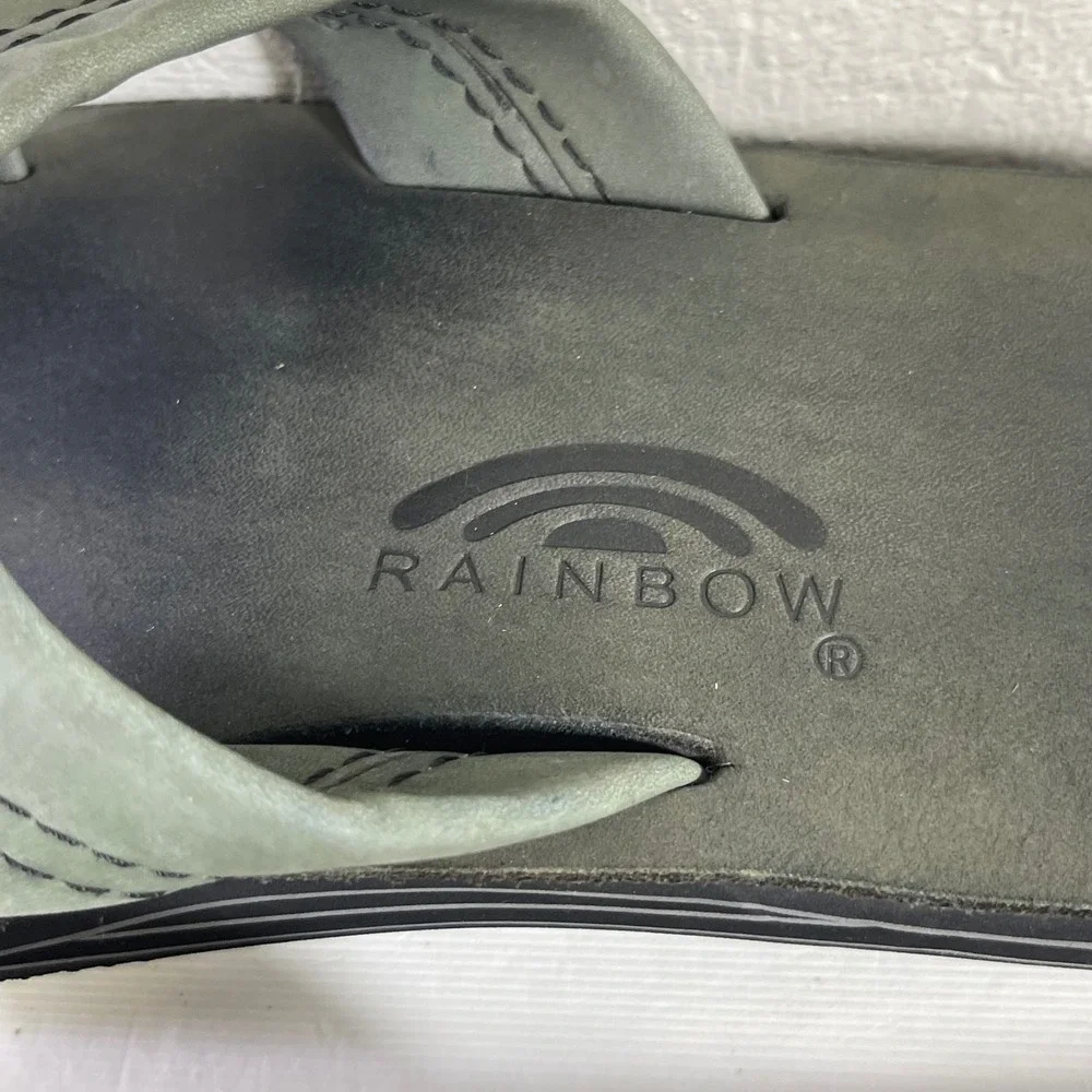 Rainbow Men's Sandals Crisscross Sage Green Leather Slide Slip On Size 10